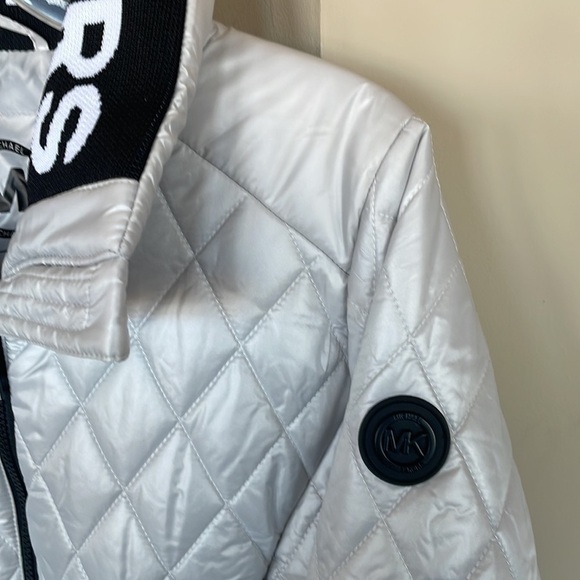 Brand New Michael Kors Opal Gray Quilted Stitch Logo Neck Zippered Jacket Coat - Picture 7 of 15